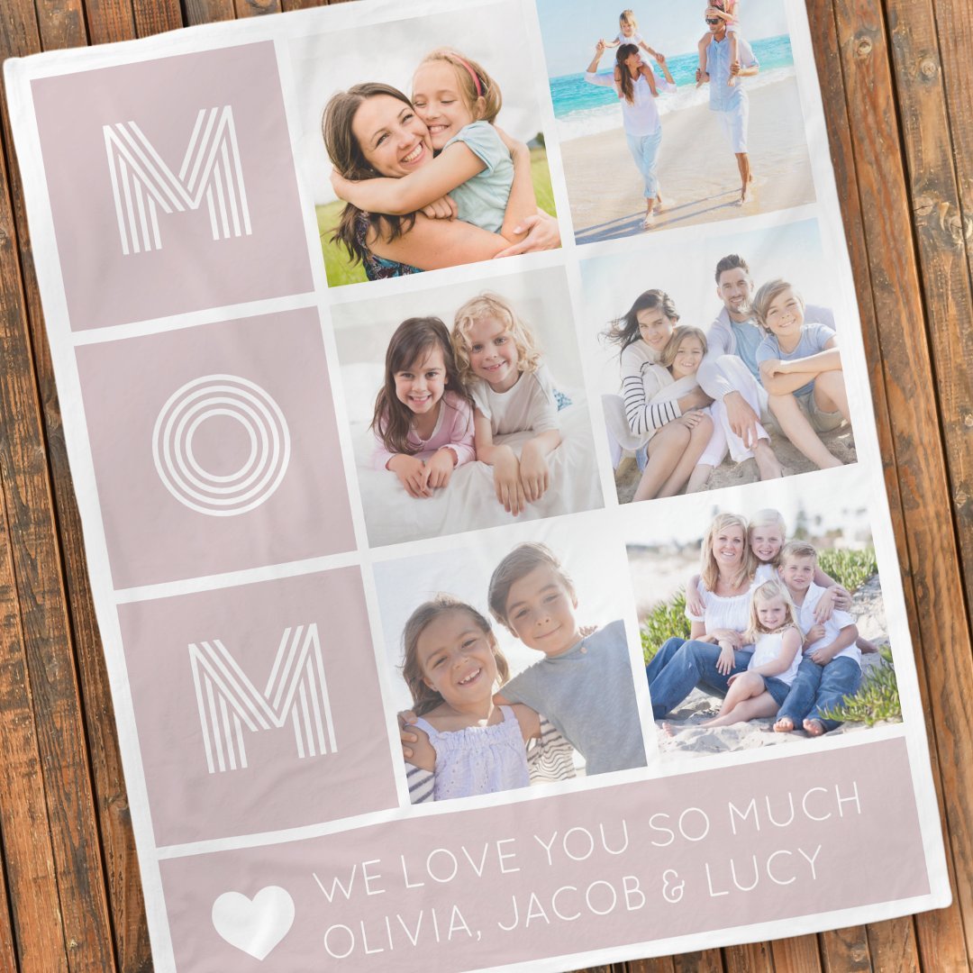 5 Photos Mom We Love You So Much Fleece Blanket