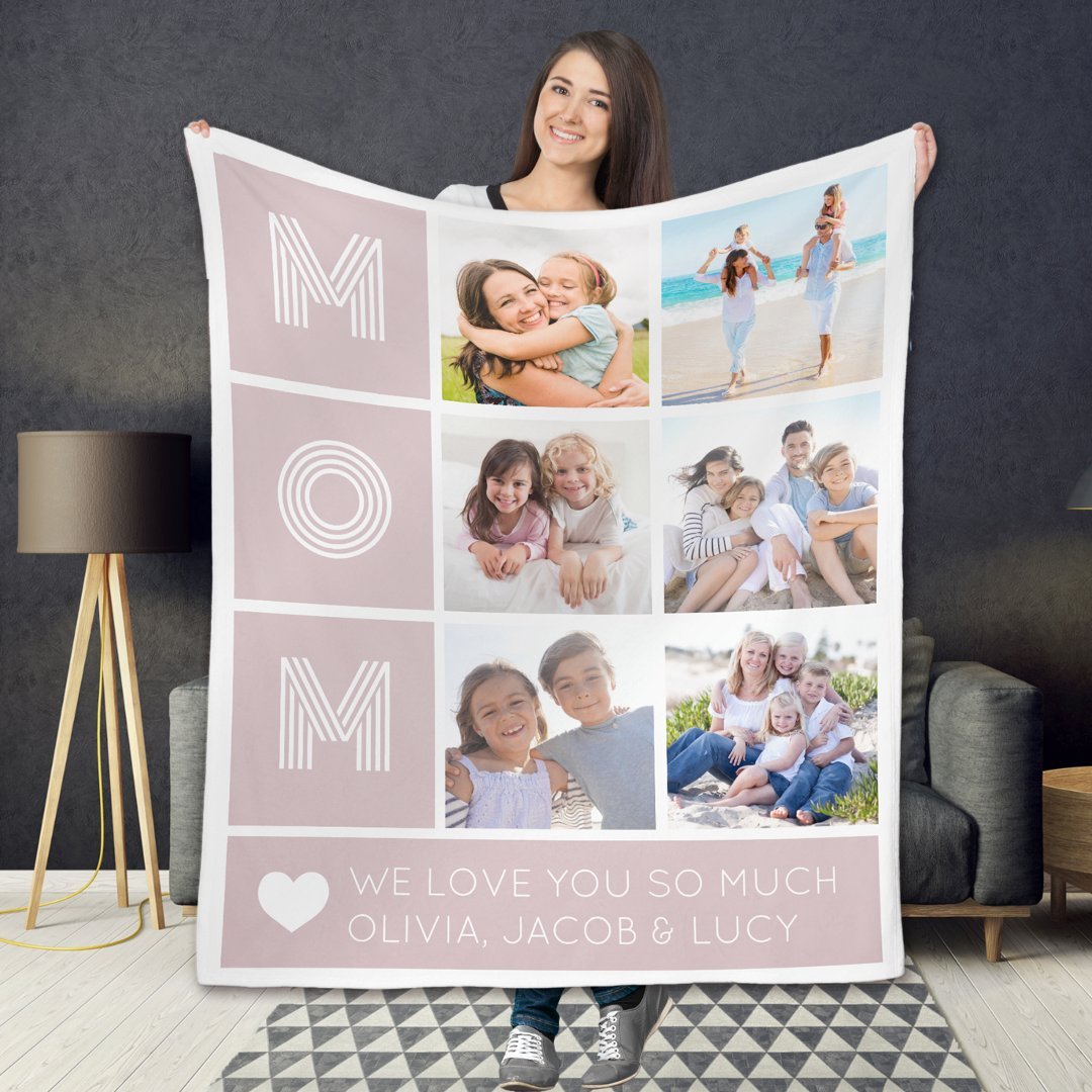 5 Photos Mom We Love You So Much Fleece Blanket