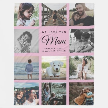 11 Photos Collage Mother's Day Family Fleece Blanket