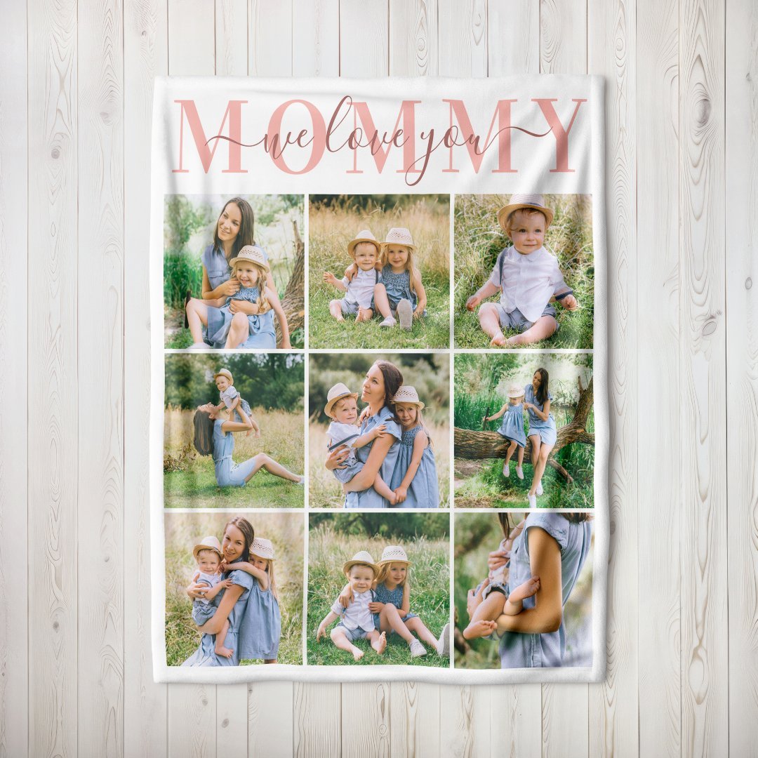 We Love Mommy 9 Photos Fleece Blanket