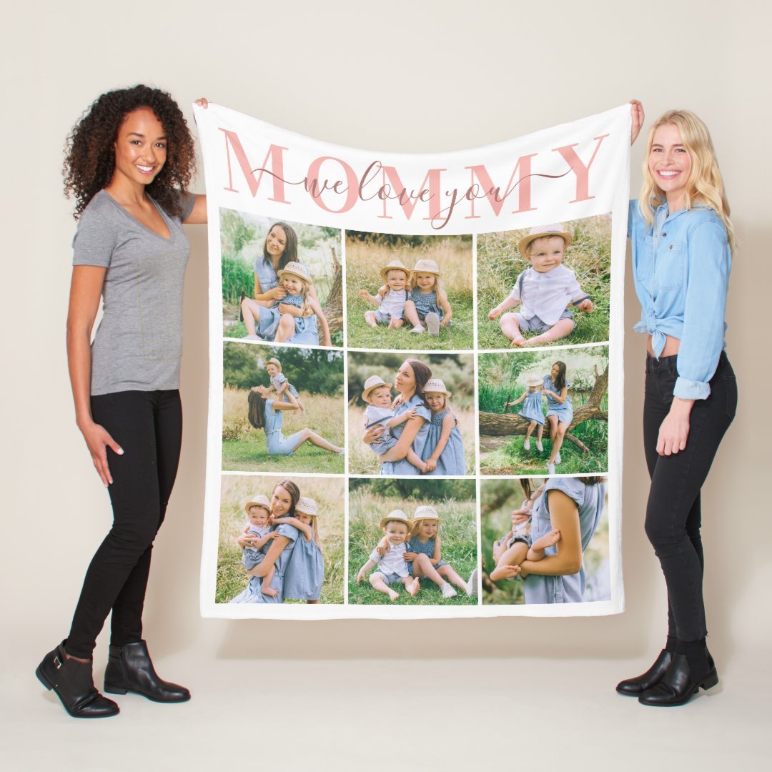 We Love Mommy 9 Photos Fleece Blanket