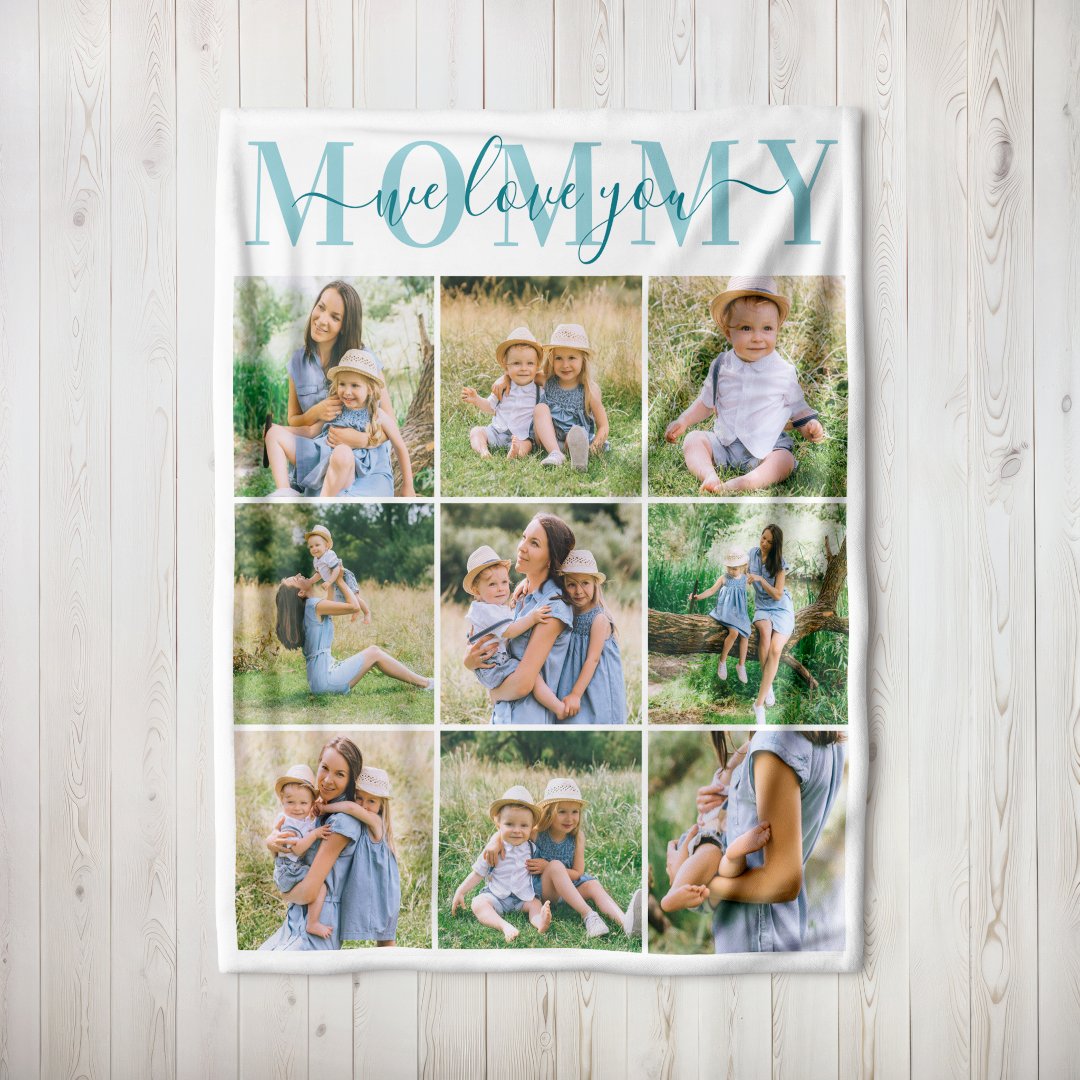 We Love Mommy 9 Photos Fleece Blanket