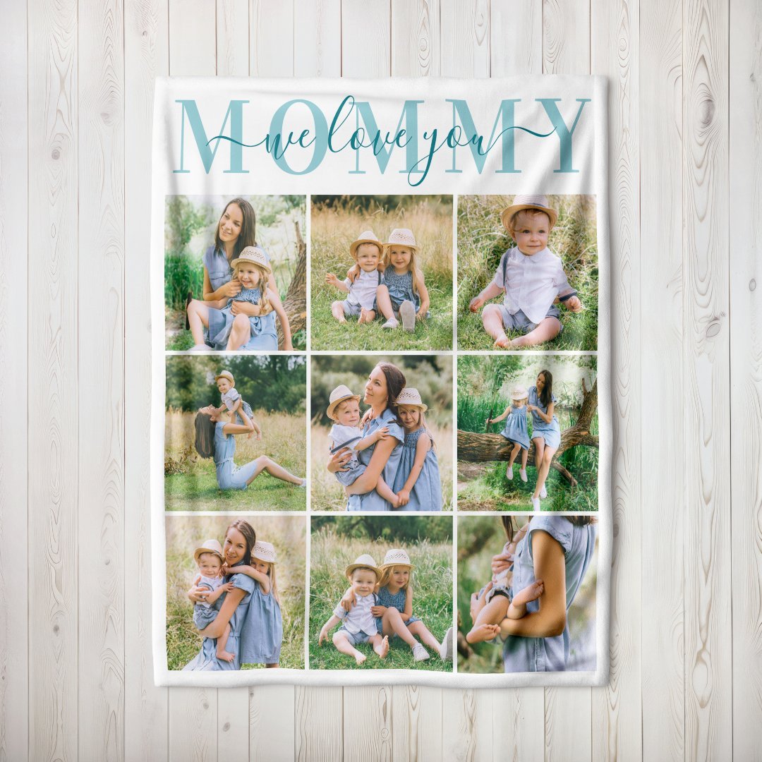 We Love Mommy 9 Photos Fleece Blanket