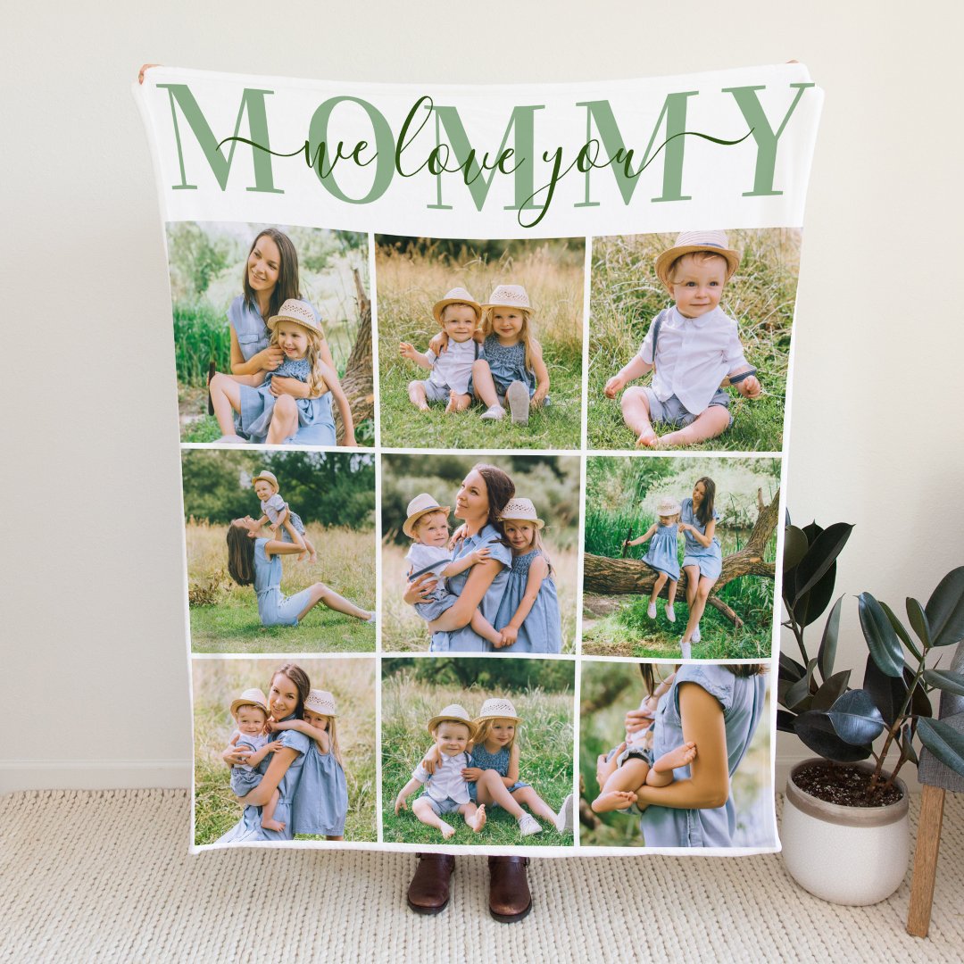 We Love Mommy 9 Photos Fleece Blanket