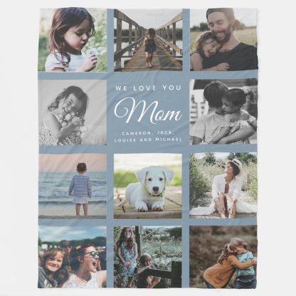 11 Photos Collage Mother's Day Family Fleece Blanket