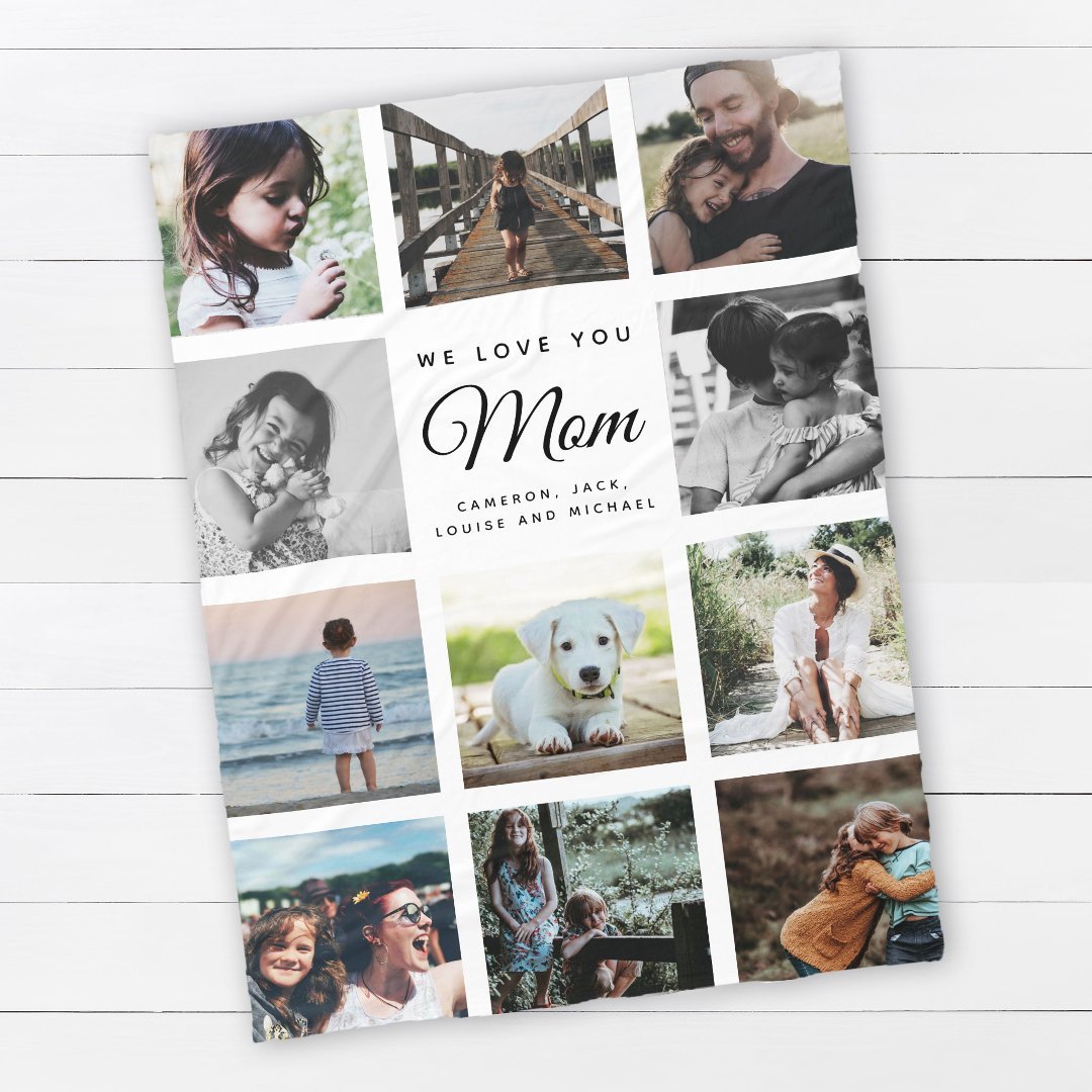 11 Photos Collage Mother's Day Family Fleece Blanket
