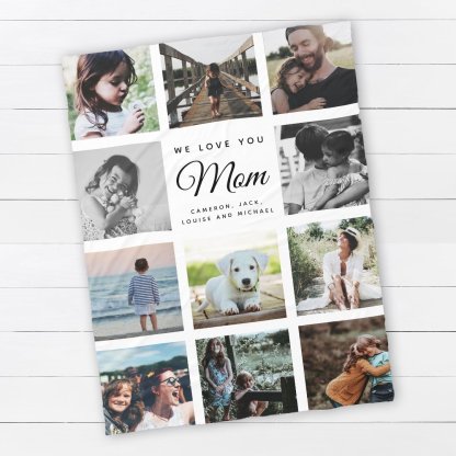 11 Photos Collage Mother's Day Family Fleece Blanket