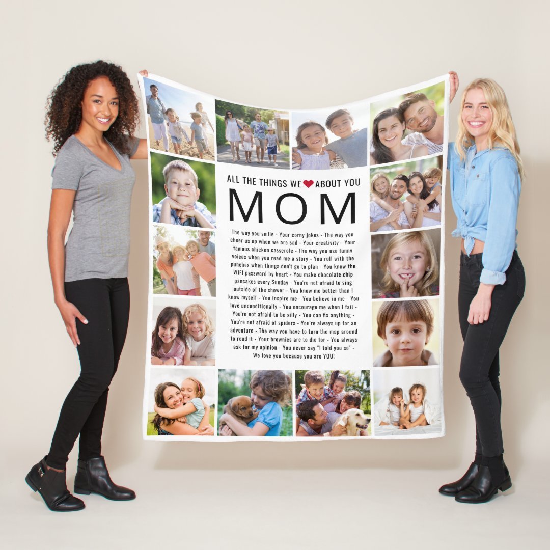 All The Things We Love About You Mom Personalized 14 Photos Fleece Blanket