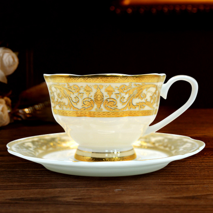 New Popular British fashion 24K embossed gold high grade bone China coffee tea cup set
