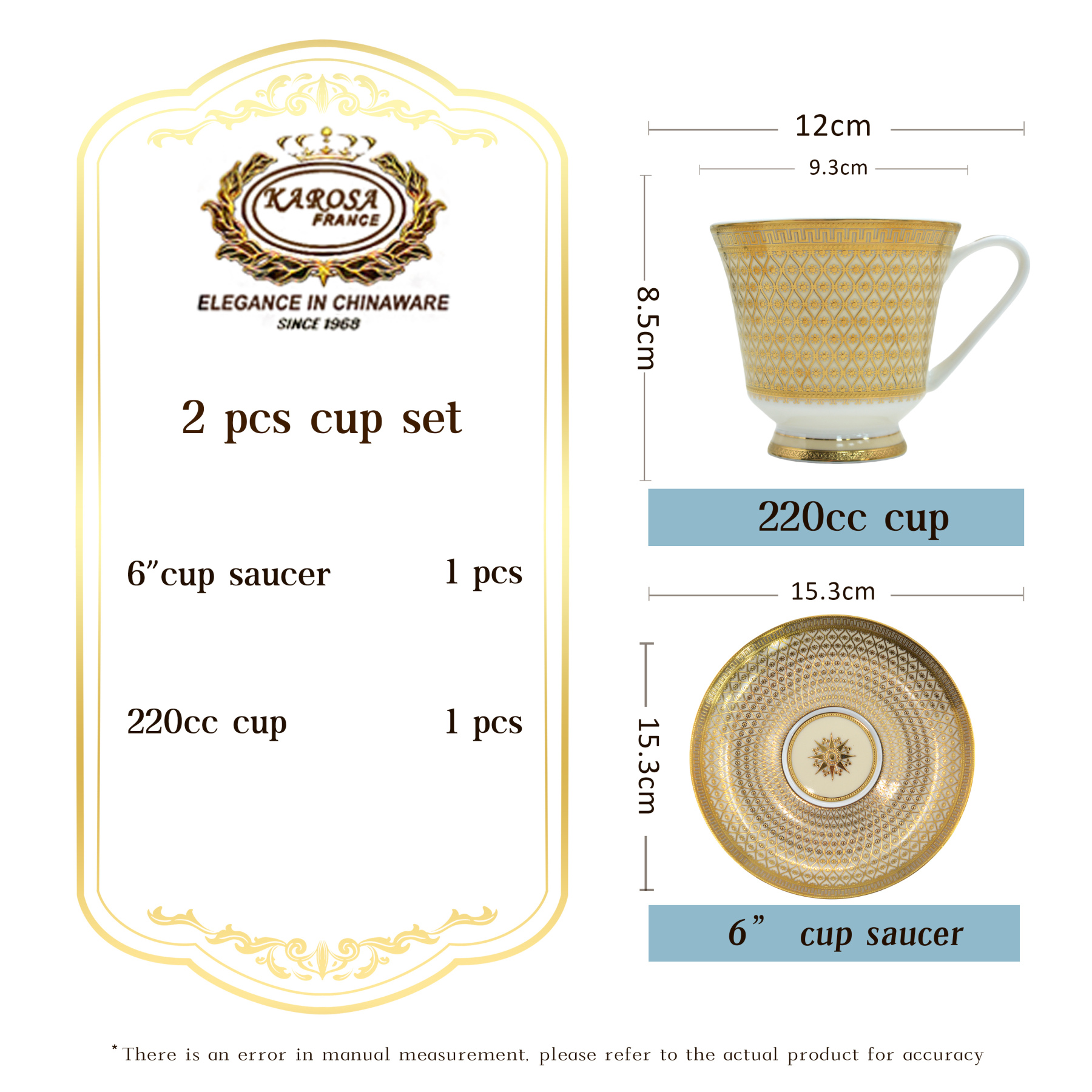 European Style Ceramic Coffee Cup Set,9.5 0z 280ml/cc Bone China Exquisitely Gold Afternoon tea Set for Women's TeaParty,Gift for Parents and Loved Ones