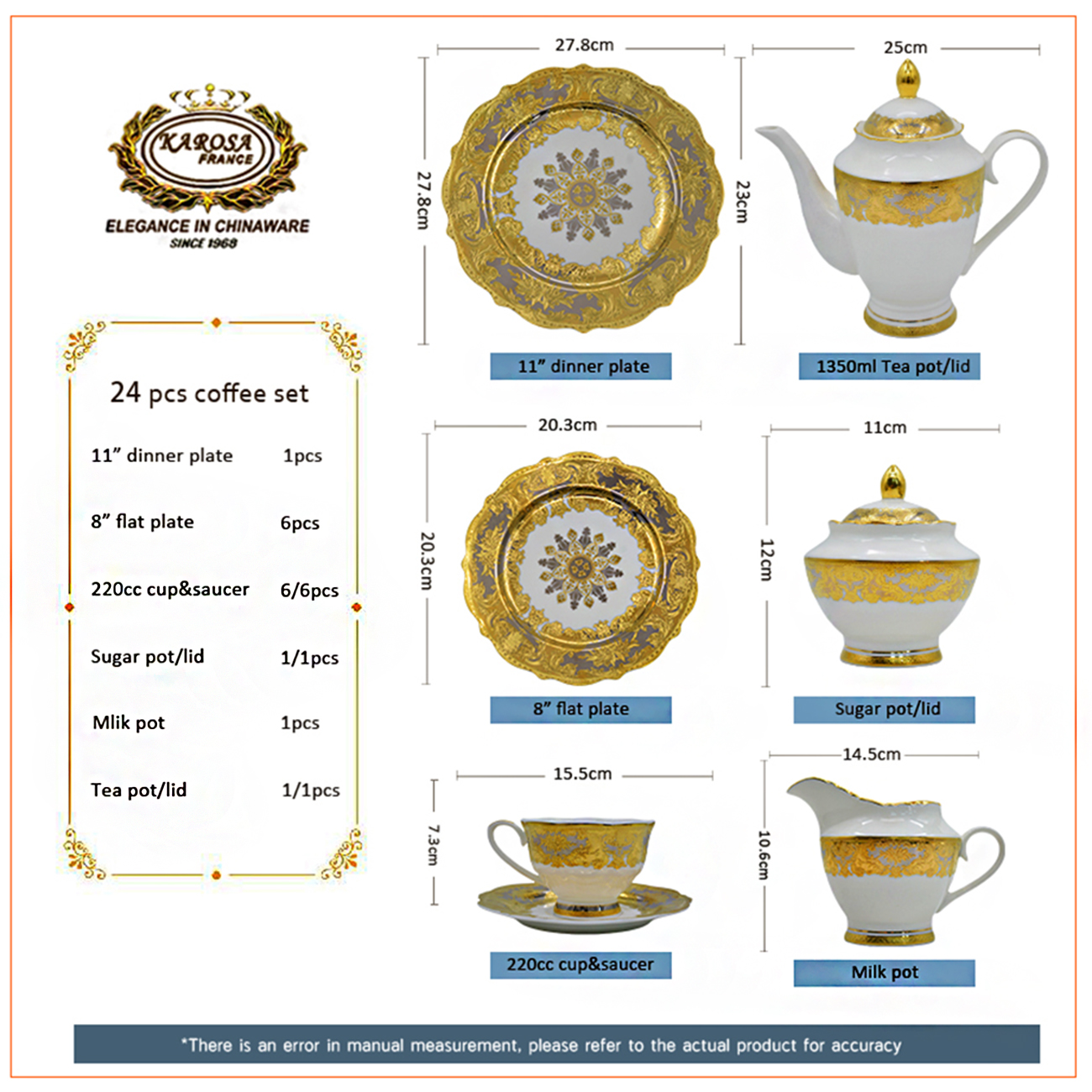 Luxury 24pcs Designer Royal Porcelain bone china Ceramic factory Luxury Gold decoration 200ml coffee tea cup  Set for 6 person 