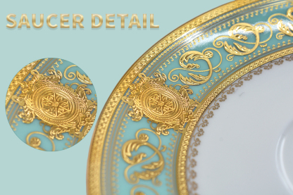 Top selling porcelain embossed gold trim coffee tea cup saucer set luxury with gift box