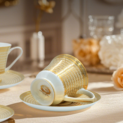 European Style Ceramic Coffee Cup Set,9.5 0z 280ml/cc Bone China Exquisitely Gold Afternoon tea Set for Women's TeaParty,Gift for Parents and Loved Ones