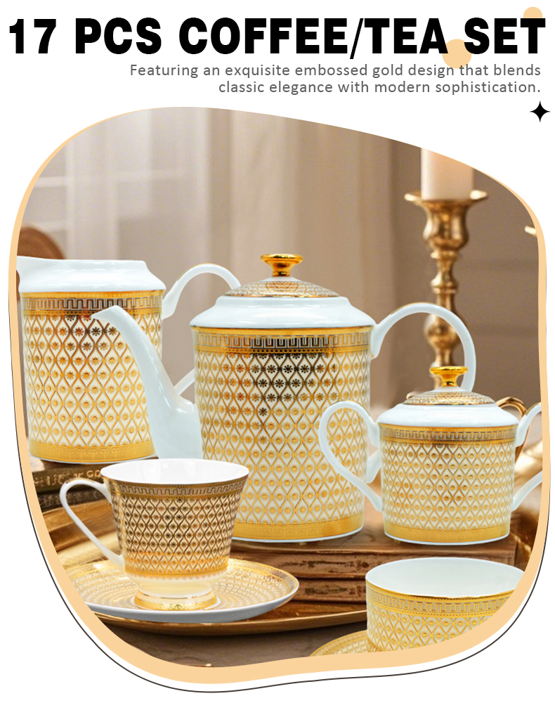 17pcs luxury design tea cup set for woman gifts afternoon tea set 