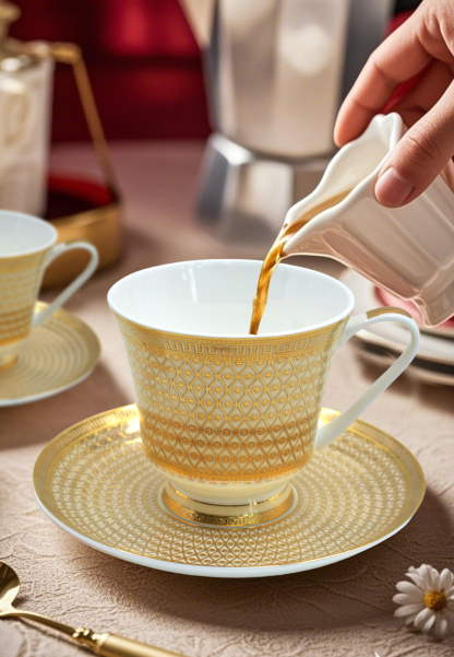 European Style Ceramic Coffee Cup Set,9.5 0z 280ml/cc Bone China Exquisitely Gold Afternoon tea Set for Women's TeaParty,Gift for Parents and Loved Ones