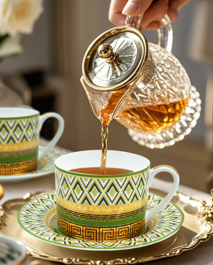 Elegant American porcelain luxury golden vintage 240cc cup sets for coffee and tea with luxury box