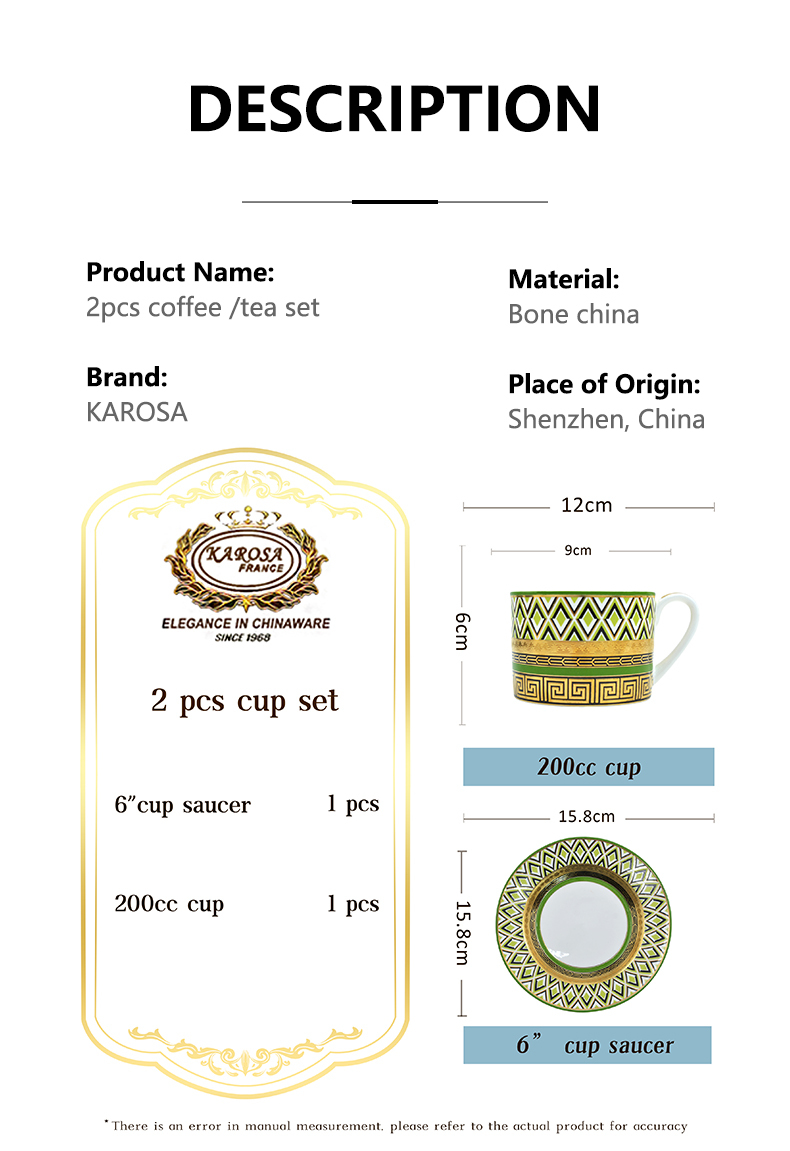 Elegant American porcelain luxury golden vintage 240cc cup sets for coffee and tea with luxury box