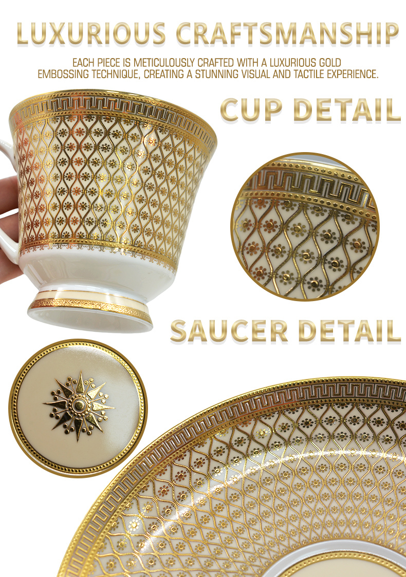 European Style Ceramic Coffee Cup Set,9.5 0z 280ml/cc Bone China Exquisitely Gold Afternoon tea Set for Women's TeaParty,Gift for Parents and Loved Ones