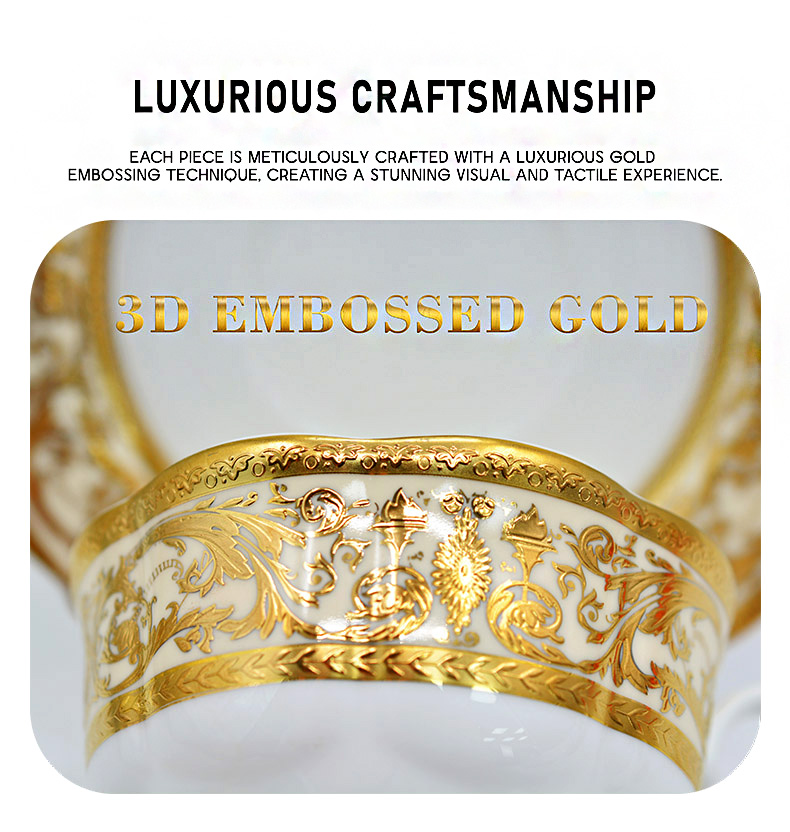 New Popular British fashion 24K embossed gold high grade bone China coffee tea cup set