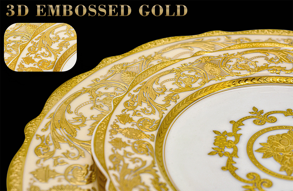 Luxury 24pcs Designer Royal Porcelain Dinner Set Bone China Ceramic Manufacturer Luxury Gold Dinnerware Set for 6 person 
