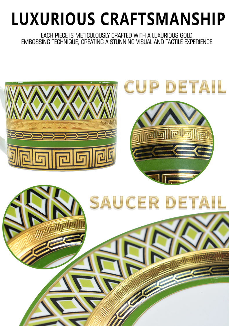 Elegant American porcelain luxury golden vintage 240cc cup sets for coffee and tea with luxury box