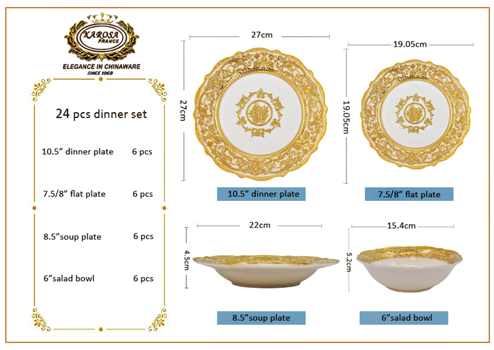 Luxury 24pcs Designer Royal Porcelain Dinner Set Bone China Ceramic Manufacturer Luxury Gold Dinnerware Set for 6 person 