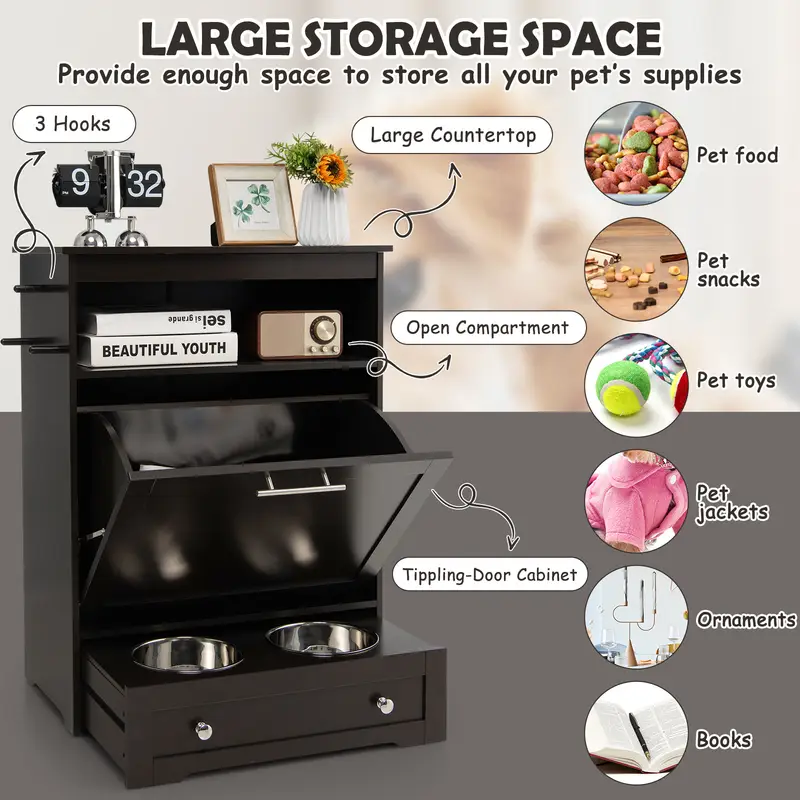 Pet Feeders With Storage Cabinet