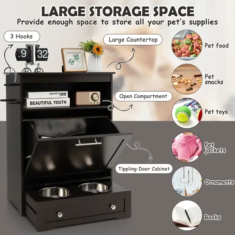 Pet Feeders With Storage Cabinet