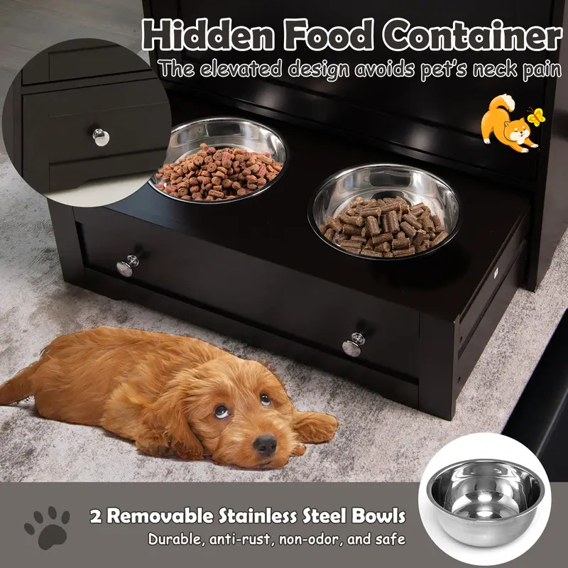 Pet Feeders With Storage Cabinet