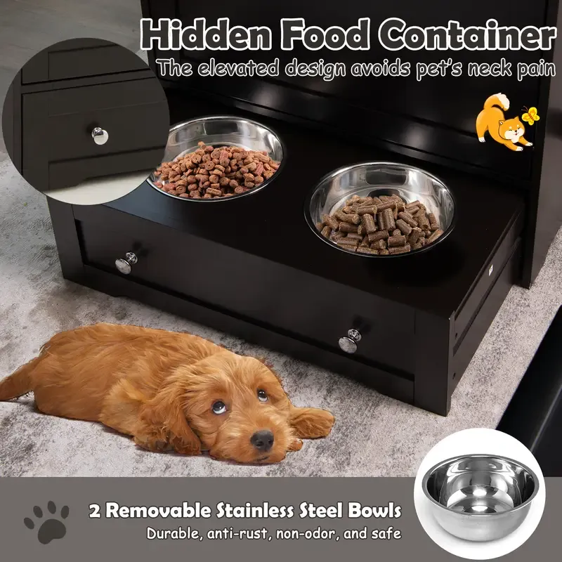 Pet Feeders With Storage Cabinet