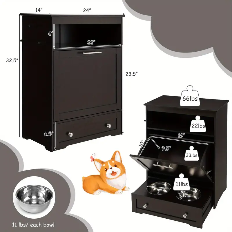 Pet Feeders With Storage Cabinet