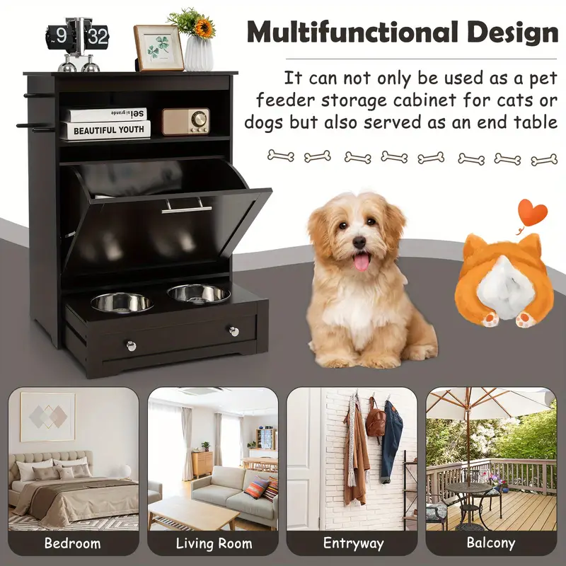 Pet Feeders With Storage Cabinet