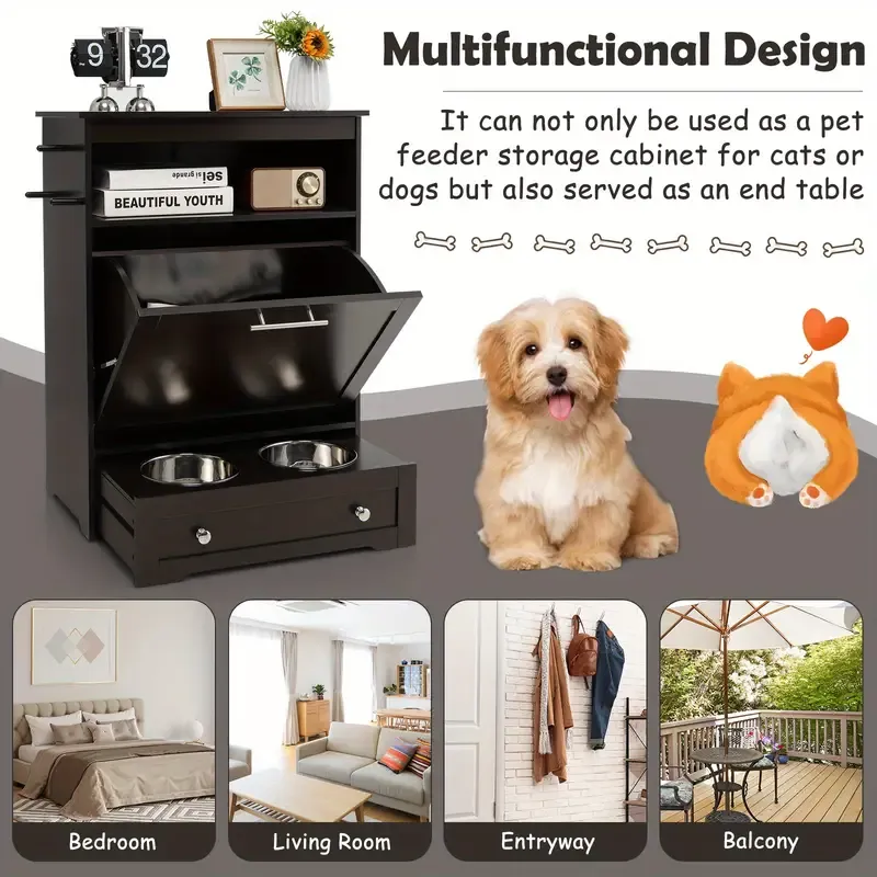 Pet Feeders With Storage Cabinet