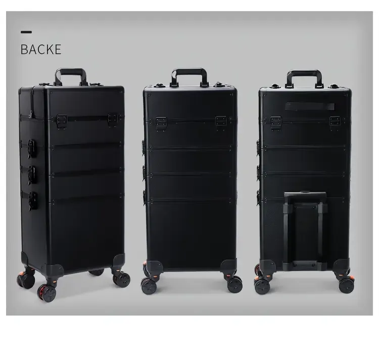 4 in1 Aluminum Rolling Makeup Case With Keylock Black