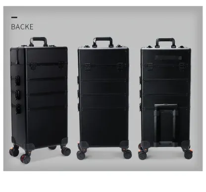 4 in1 Aluminum Rolling Makeup Case With Keylock Black