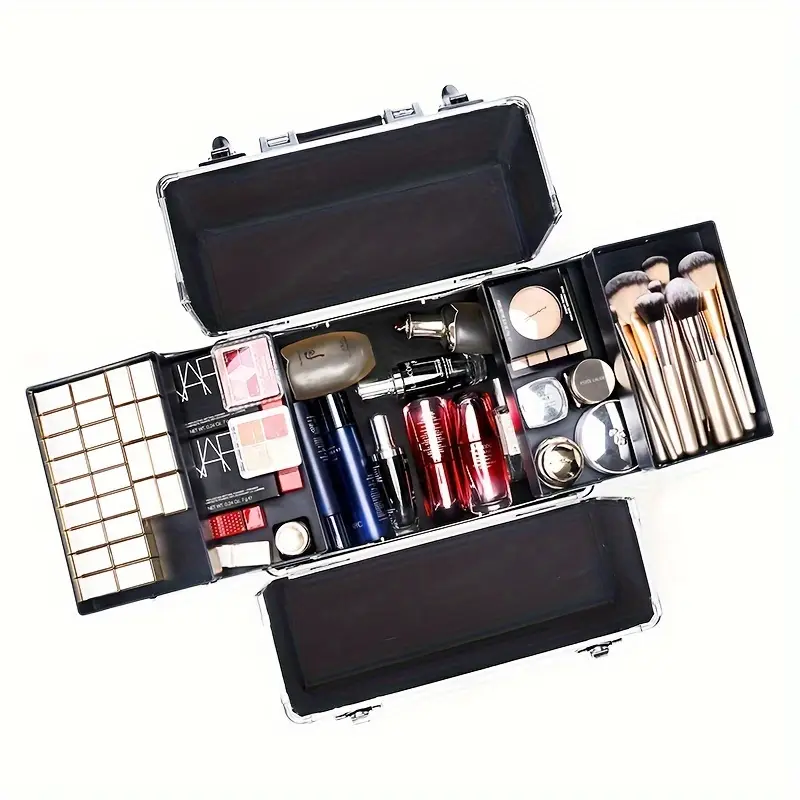 4 in1 Aluminum Rolling Makeup Case With Keylock Black