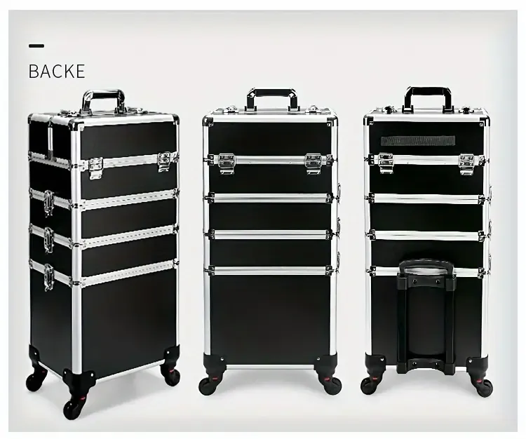 4 in1 Aluminum Rolling Makeup Case With Keylock Black