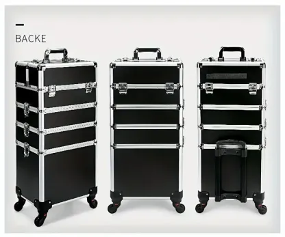 4 in1 Aluminum Rolling Makeup Case With Keylock Black