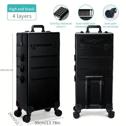 4 in1 Aluminum Rolling Makeup Case With Keylock Black