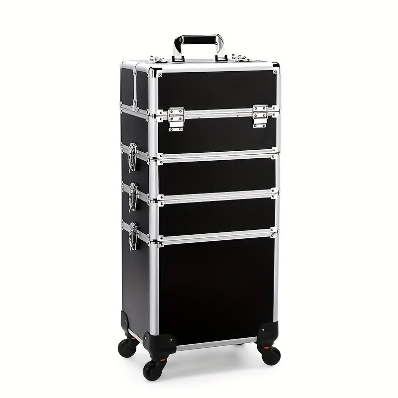 4 in1 Aluminum Rolling Makeup Case With Keylock Black