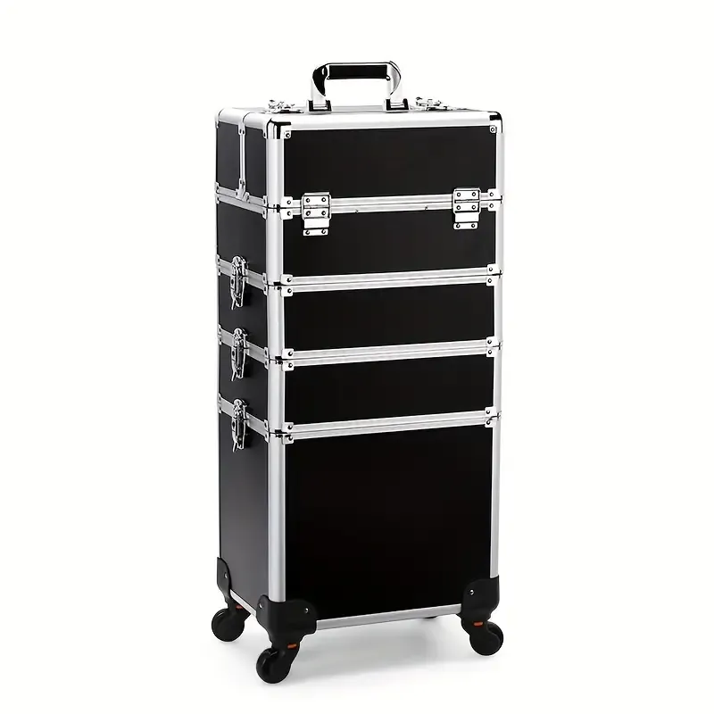 4 in1 Aluminum Rolling Makeup Case With Keylock Black
