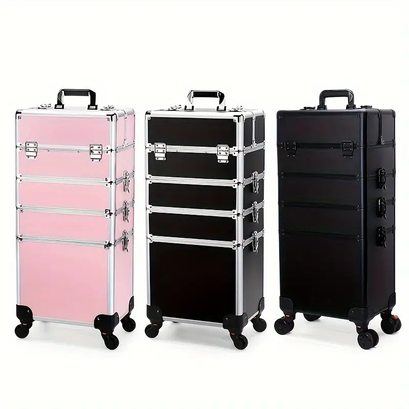 4 in1 Aluminum Rolling Makeup Case With Keylock Black