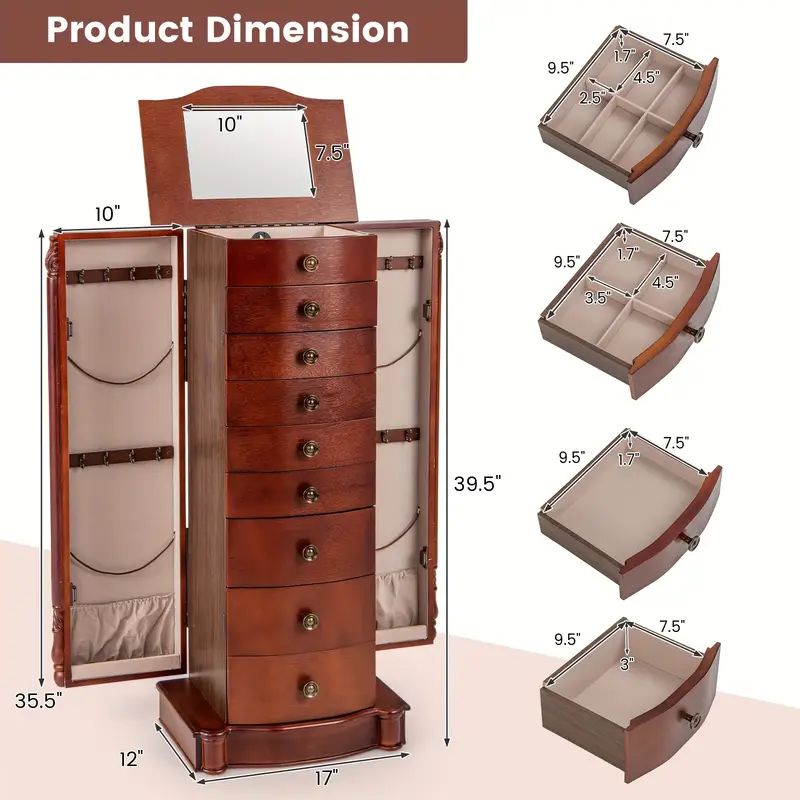  9-Layer Mirrored Jewelry Cabinet