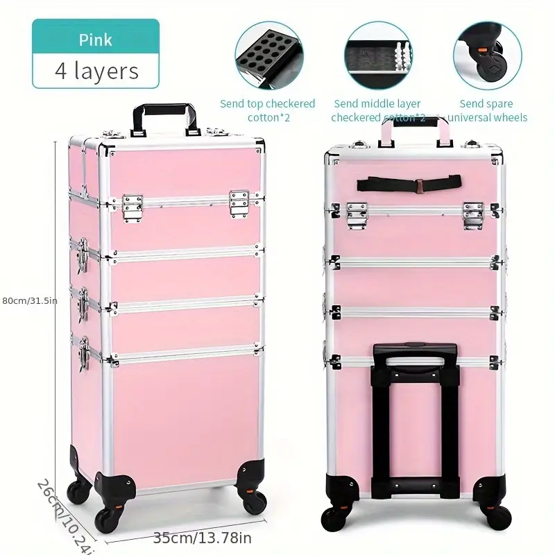4 in1 Aluminum Rolling Makeup Case With Keylock Black