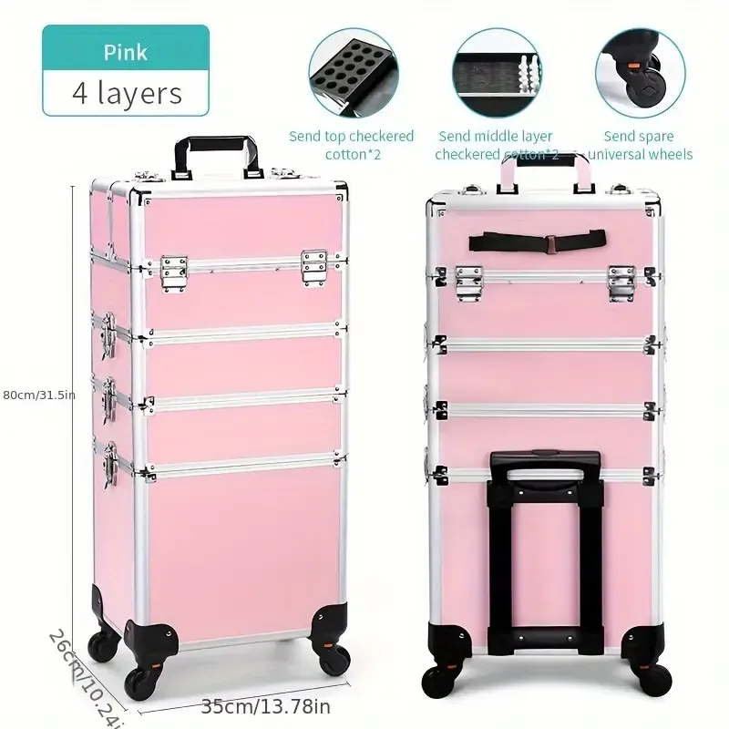 4 in1 Aluminum Rolling Makeup Case With Keylock Black