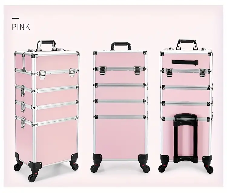 4 in1 Aluminum Rolling Makeup Case With Keylock Black