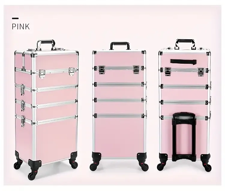 4 in1 Aluminum Rolling Makeup Case With Keylock Black
