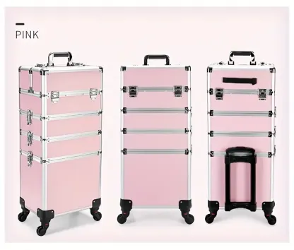 4 in1 Aluminum Rolling Makeup Case With Keylock Black