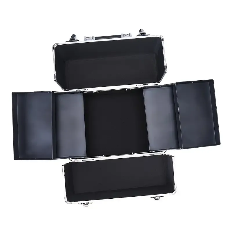 4 in1 Aluminum Rolling Makeup Case With Keylock Black