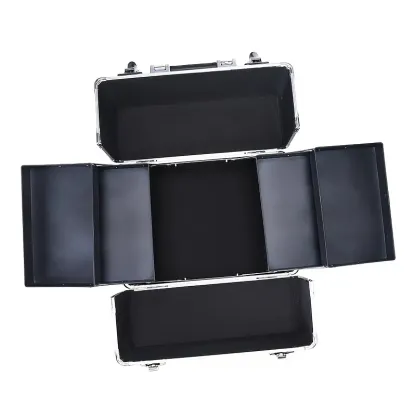 4 in1 Aluminum Rolling Makeup Case With Keylock Black